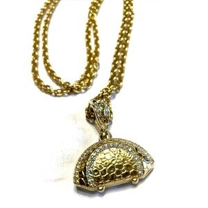 Swarovski Locket Pendant Gold Plated w/ Swarovski Crystals 30” Joan Rivers Chain